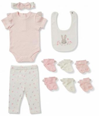 LJD07257P  Floral" Ribbed 10 Piece set (NB - 6m)