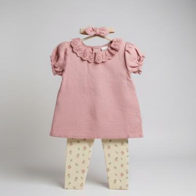 LJF09832-A  Muslin Floral Leggings Set  (0-9 months)