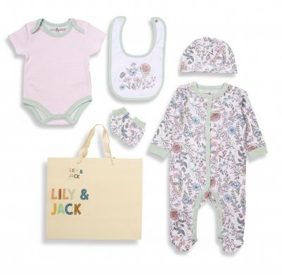 LJF09888F   "Flowers" 5 Piece Layette Set  (Nb-6 months)