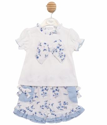 MB7142A  Floral Bows and Gingham Shorts Set  (12-24 months)