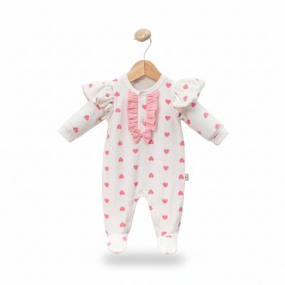 MC1100-P  Pink Heart Velour All in one ( 0-9 months)