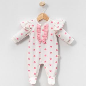 MC1100P  Pink Heart Velour All in one ( 0-9 months)