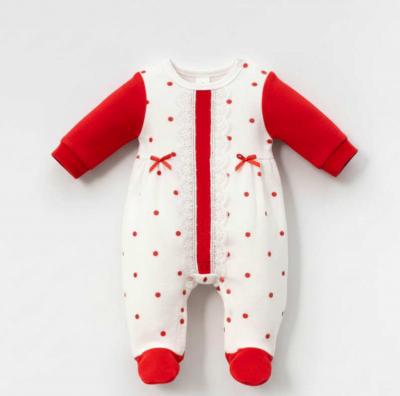 MC1102-R  Red Dotty and Lace Velour All In One ( 0-9 months)