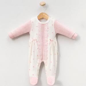 MC1102P  Pink Dotty and Lace Velour All in one ( 0-9 months)