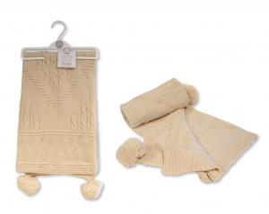 ML112-1074T  Taupe Shawl with Pom Poms 