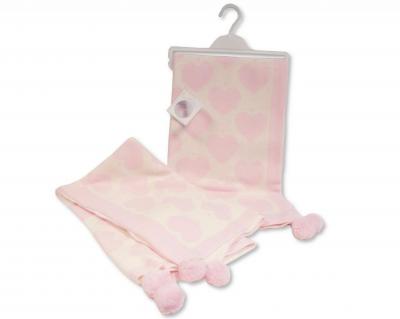 ML112-1081-P  Pink Heart Shawl with Pom Poms 