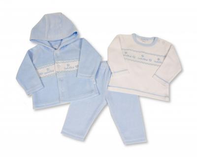 ML13-395S  Smocked Velour "Cuddles" 3 Piece Set  (NB-6 months)