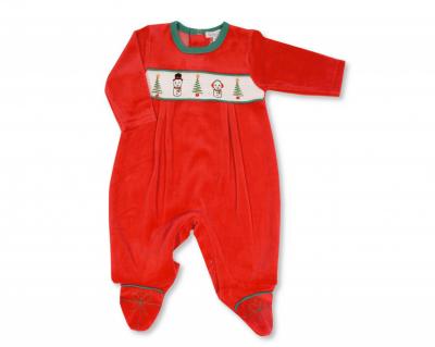 ML13-397R   Smocked "Snowman" Velour All in One  (Newborn - 6m)