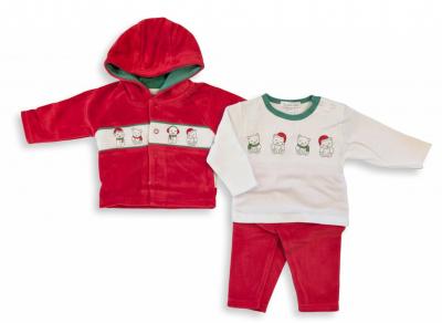 ML13-399R  Smocked Velour "Snowman" 3 Piece Set  (NB-6 months)