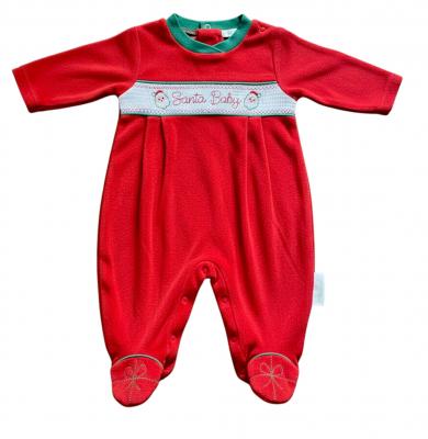 ML13-418-R  Smocked "Christmas" Velour All In One  (NB-6m)