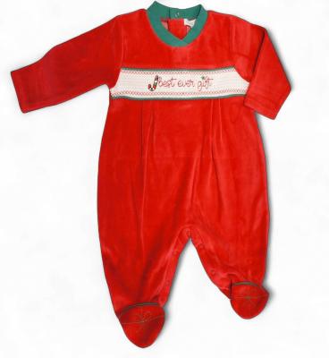 ML13-419R  Smocked "Christmas" Velour All In One  (NB-6m)