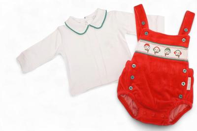 ML13-423R  Smocked "Christmas" Velour 2 Piece Set  (NB-6m)