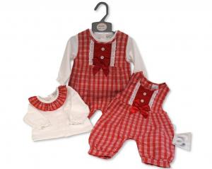 ML2020-2502  "Lace and Bows" Dungaree Set  (NB-6m)