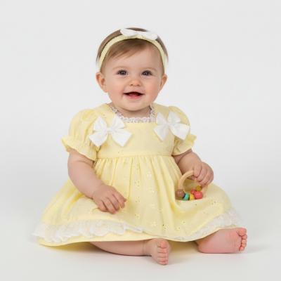 ML2120-6362y  Broderie Anglaise "Bows" Dress Set  (Newborn - 6m)