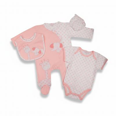 ML25-1332-P  "Elephant and Giraffe" 4 Piece Set  (NB-6 months)