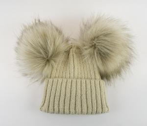 NT0332BEI Beige Taupe Double Pom Pom Hat (Choose)