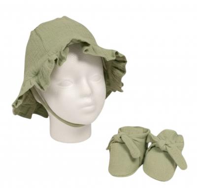 NT0503-0636-SG Sage Green Sun Hat and Booties Set (0-12m)