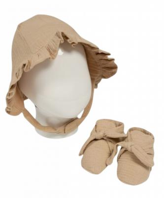 NT0503-0636-T Taupe Sun Hat and Booties Set (0-12m)
