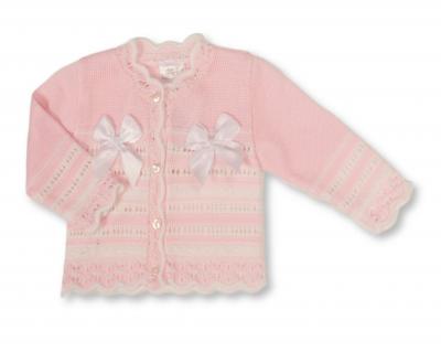 NT10-1011P-24  Pink Striped "Bow" Cardigan  (9-24m)