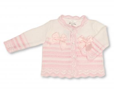 NT10-1011W-24  White Striped "Bow" Cardigan  (9-24m)