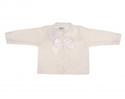 NT10-1015W-24  White Fancy Knit "Bow" Cardigan  (9-24m)