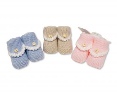 NT116-844  Knitted "Button and Lace" Booties   (Choose Colour)