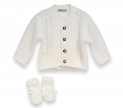 NT25-1221W  White Cardigan and Bootie Set  (0-12 months)
