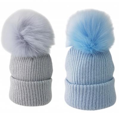 PB6086-2  Ribbed Hat with Furry Pom Pom  (6-18 months)
