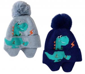 PK6243-1  Fleece lined Dinosaur Pom Pom Hat (3-12 months)