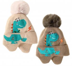 PK6243-2  Fleece lined  Dinosaur Pom Pom Hat (3-12 months)