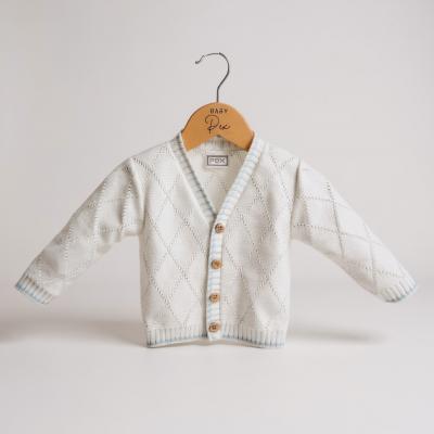 PX0514-WBB  White and Sky Cotton  Joshua Cardigan  (9-24 months)