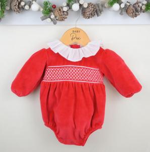 PX0777-R-B  Evie Red Velour Romper  (9-24 months)