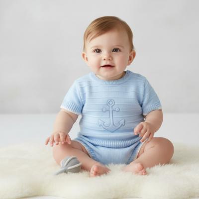PX0869B-A   Sky Blue Anchor Pants Suit  (0-9 months)