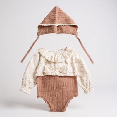 RBE07713P  Floral Romper and Bonnet  (0-12 months)