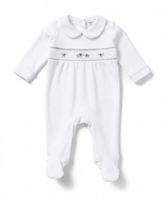 RBE08291W  Smocked Elephant Velour All In One  (0-9 months)