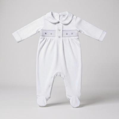 RBE08292W  Smocked "Star" Velour  All In One  (0-9 months)