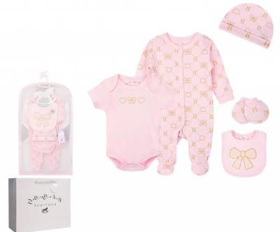 RBE08413P  Bow and Heart Piece Layette & Bag (NB - 6m)