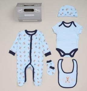 RBF10396   Teddy Box 5 Piece Layette Set  (Nb-6 months)