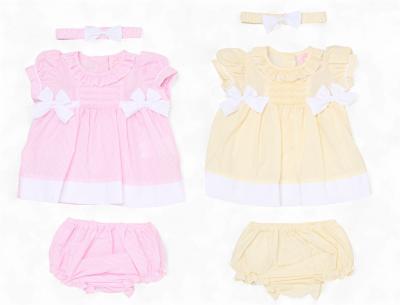 RBH12802-A  Smock stripe and bows  Dress Set  (0-9 months)