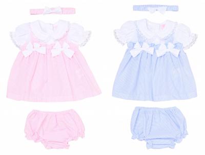 RBH12815-B  Striped Double Bows Dress Set  (9-24 months)