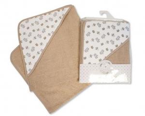 SB120-102   "Elephant Giraffe " Hooded Towels Taupe/White 