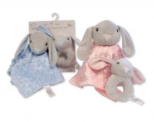 SB25-1246  Bunny Comforter and Rattle Set  (Choose Colour)
