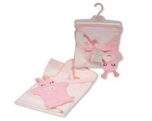 SB25-1270P Pink Giraffe Hooded Towel and Wash Mitt