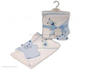 SB25-1270S Blue Teddy Hooded Towel and Wash Mitt