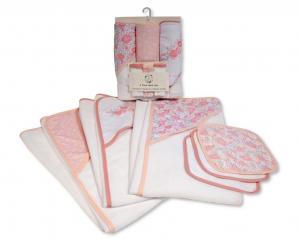 SB25-1276P "Flowers" Hooded Towel and Wash Cloths Set