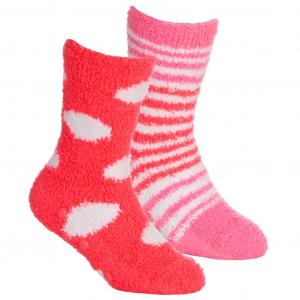 SE43B828-P  Pink Two Pairs Cosy Socks with Grippers  (6-3.5)