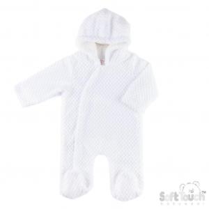 STAL110-W  White Waffle All In One with Hood  (3-9 months)