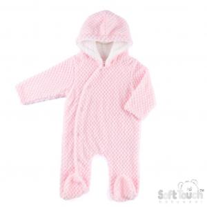 STAL110-P  Pink Waffle All In One with Hood  (3-9 months)