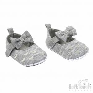 STB2284-G  Grey Bow and heart shoe (6-15 Months)