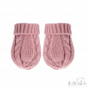 STBM12-DP-SM  Dusky Pink Cable Mittens  (NB-12 months)